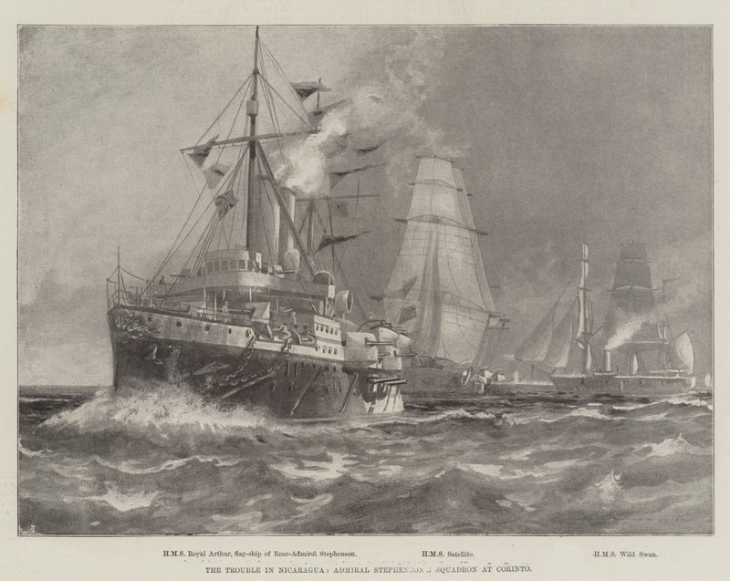 Problemerne i Nicaragua, admiral Stephensons eskadron ved Corinto (gravering) af English School