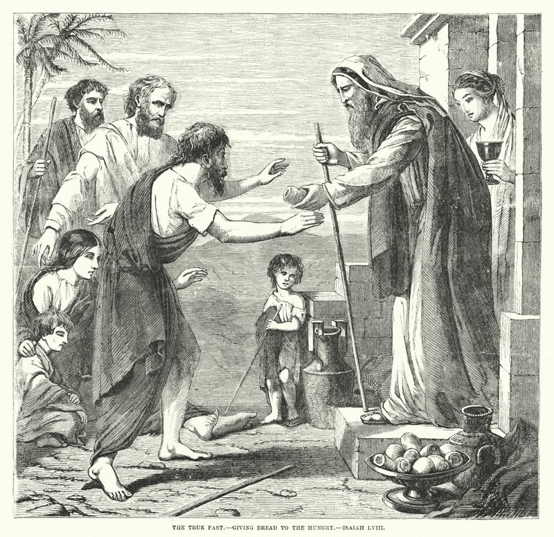 Den sande faste, der giver brød til de sultne, Esajas LVIII (gravering) af English School