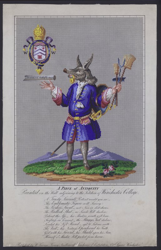 The Trusty Servant, malet på væggen ved siden af køkkenet i Winchester College, Hampshire, af den engelske digter John Hoskins i 1579 af English School