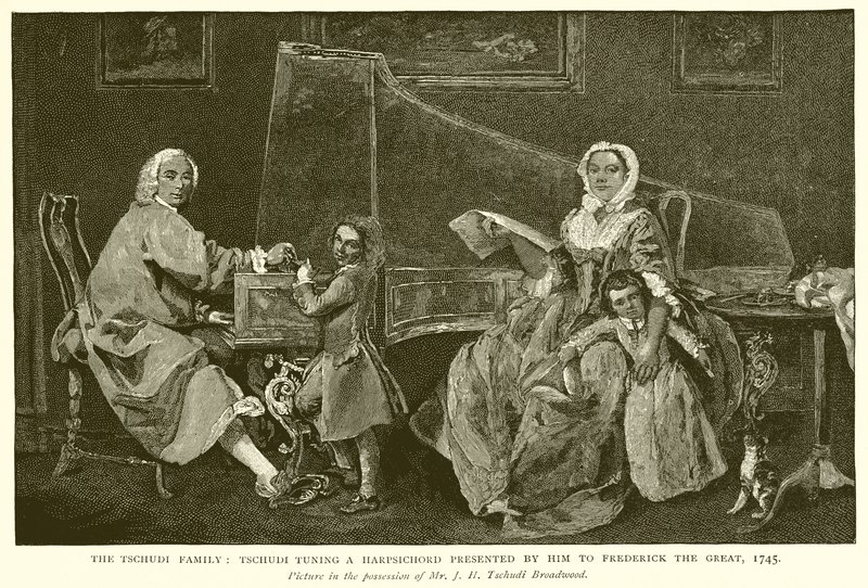 Tschudi-familien: Tschudi Tuning a præsenteret af ham til Frederik den Store, 1745 af English School
