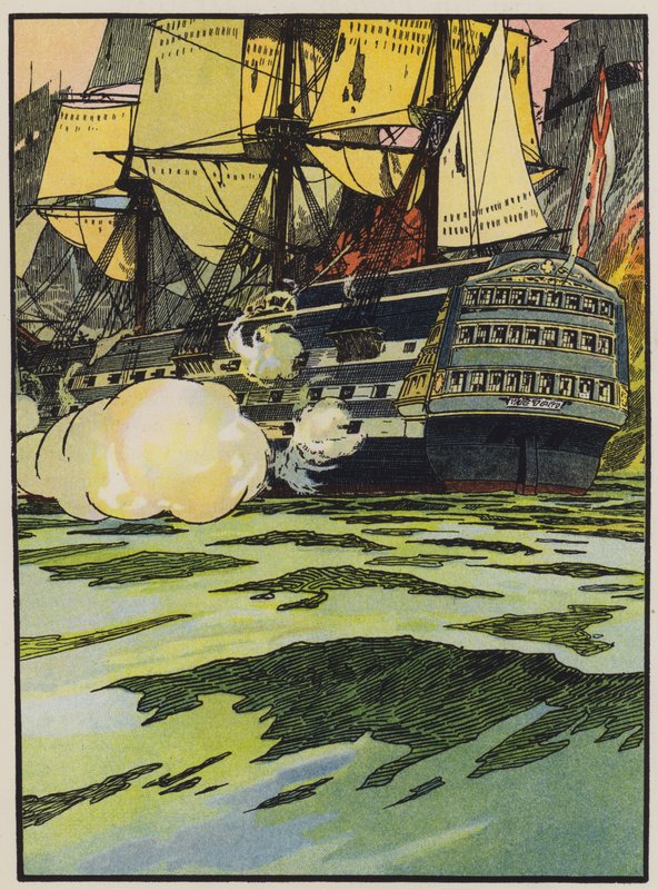 Sejren ved Trafalgar (farve litho) af English School