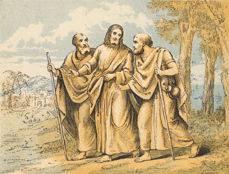 The Walk to Emmaus (farvet gravering) af English School