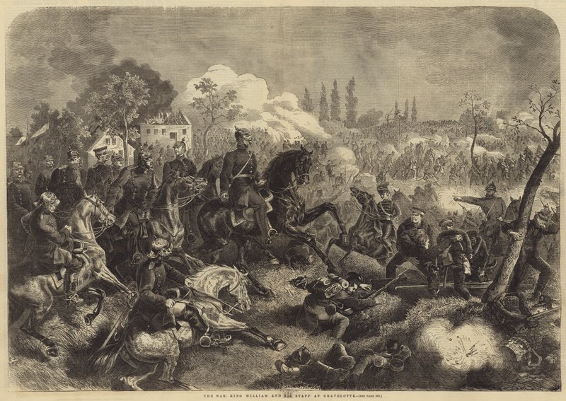 The War, King William and his Staff at Gravelotte (gravering) af English School