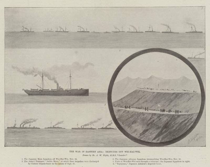 Krigen i Østasien, skitser Wei-Hai-Wei (litho) af English School