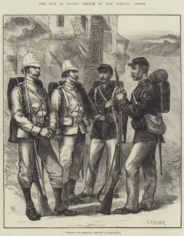 Krigen i Egypten, engelske og amerikanske marinesoldater i Alexandria (gravering) af English School