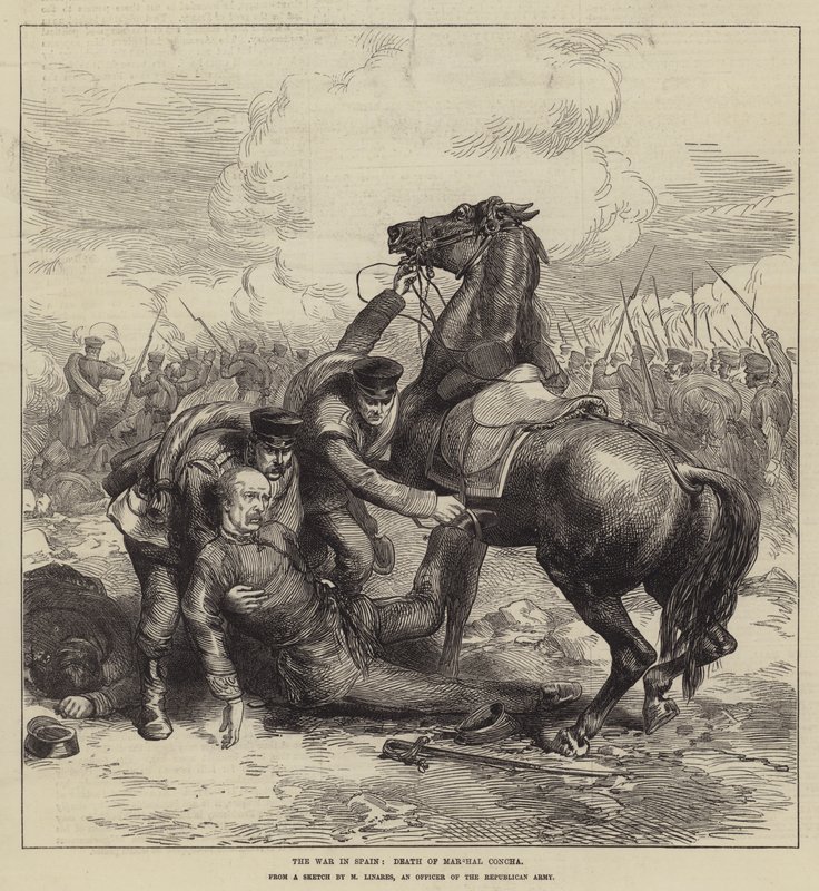 Krigen i Spanien, Marshal Conchas død (gravering) af English School