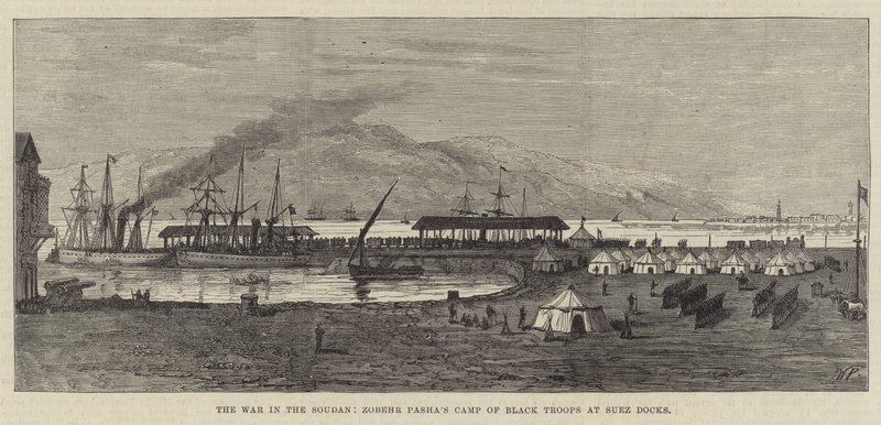 The War in the Soudan, Zobehr Pashas lejr af sorte tropper ved Suez Docks (gravering) af English School