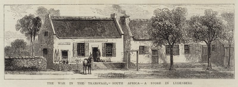 Krigen i Transvaal, Sydafrika, en butik i Lydenberg (gravering) af English School