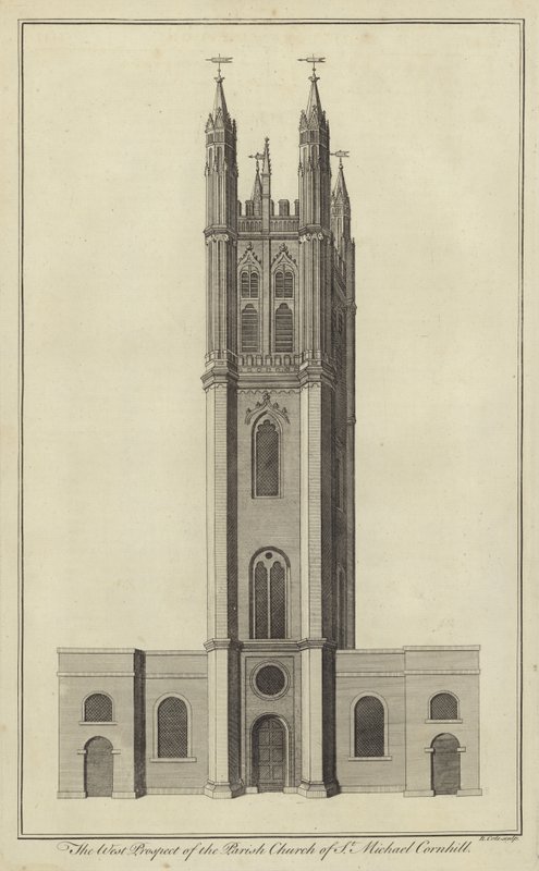 The West Prospect of Parish Church of St Michael, Cornhill, London af English School