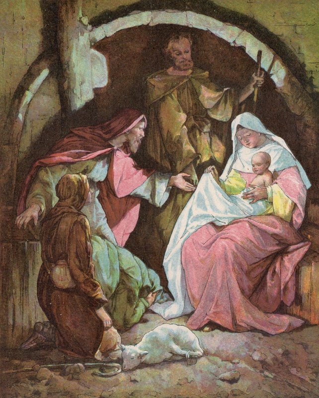 De vise mænd finder Jesus-barnet (farve litho) af English School
