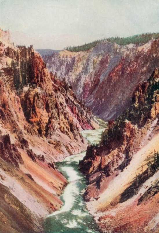 Yellowstone-floden (farvelitografi) af English School