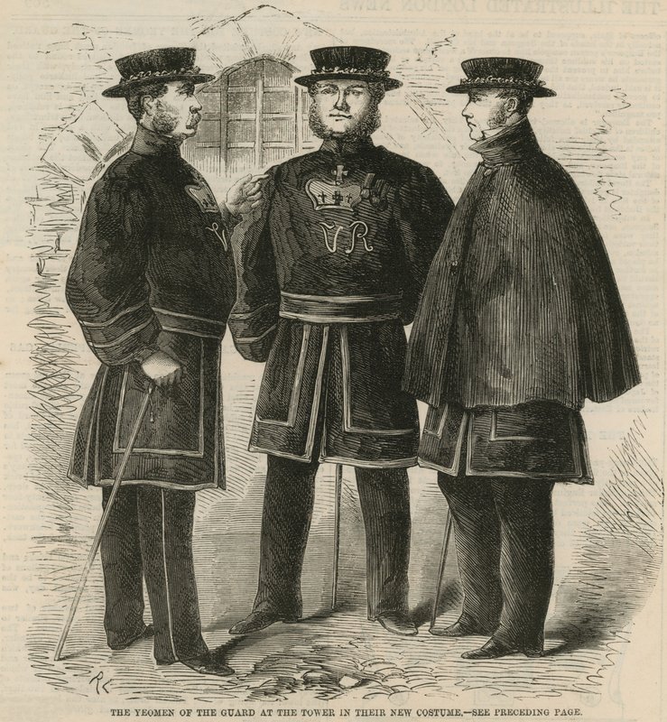 The Yeomen of the Guard at the Tower i deres nye kostume af English School