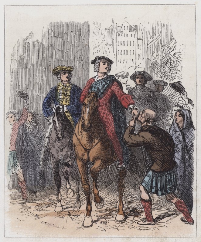 The Young Chevalier Entering Edinburgh (farvet gravering) af English School
