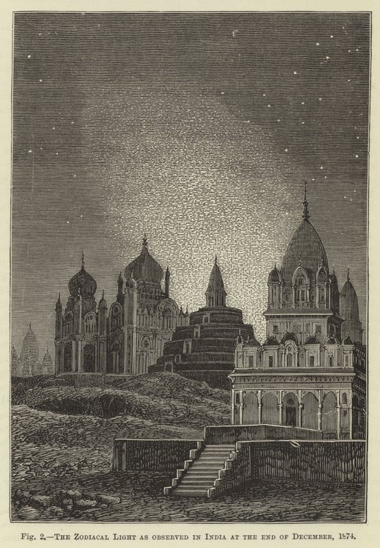 Zodiacal Light som observeret i Indien i slutningen af december, 1874 af English School