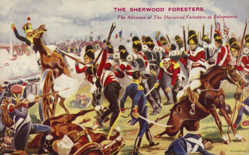 Sherwood Foresters fremrykning i slaget ved Salamanca, Spanien, halvøkrigen, 1812 af English School