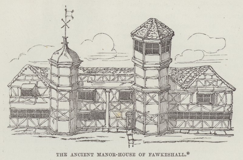 Den gamle herregård i Fawkeshall (gravering) af English School