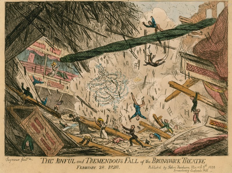 Brunswick Theatres forfærdelige og enorme fald, London, 28. februar 1828 af English School