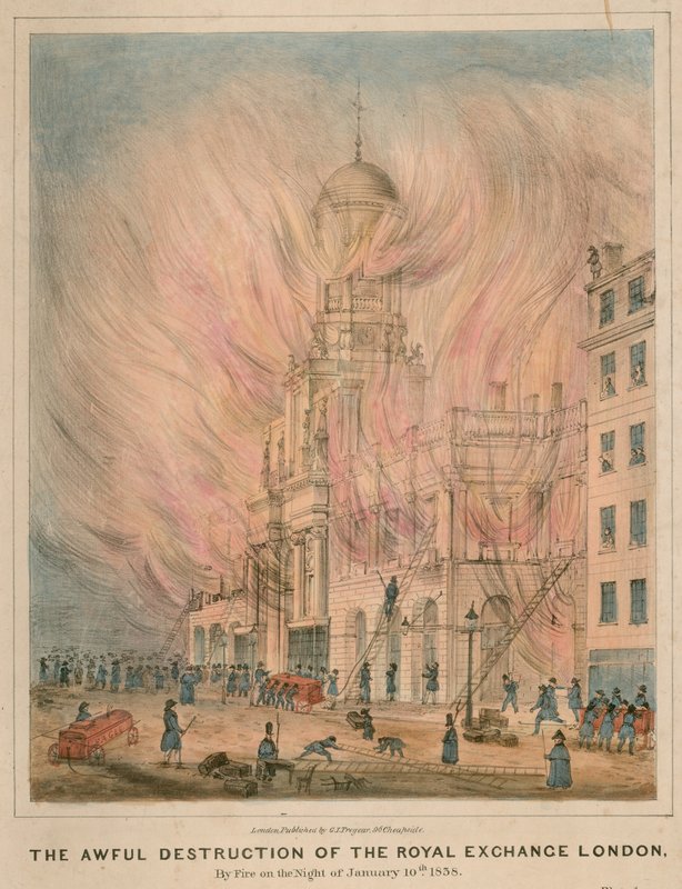 Den forfærdelige ødelæggelse af Royal Exchange, London, ved brand natten til den 10. januar 1838 af English School