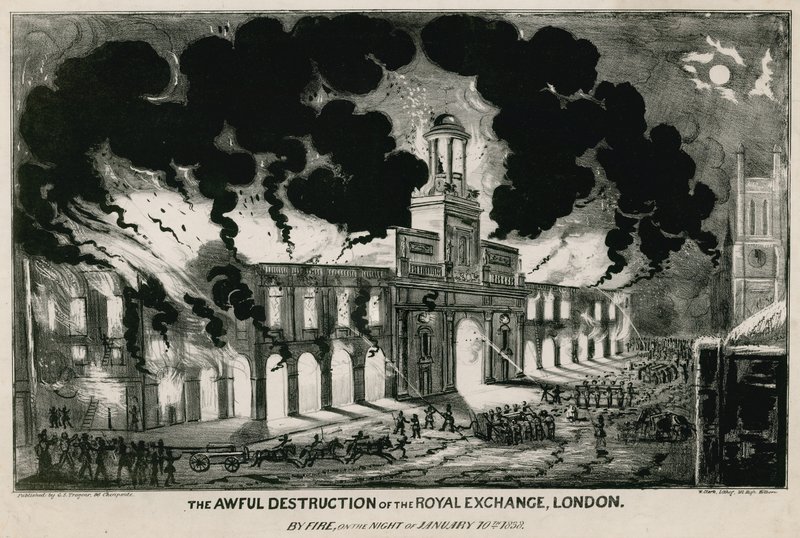 Den forfærdelige ødelæggelse af Royal Exchange, London, ved brand natten til den 10. januar 1838 af English School