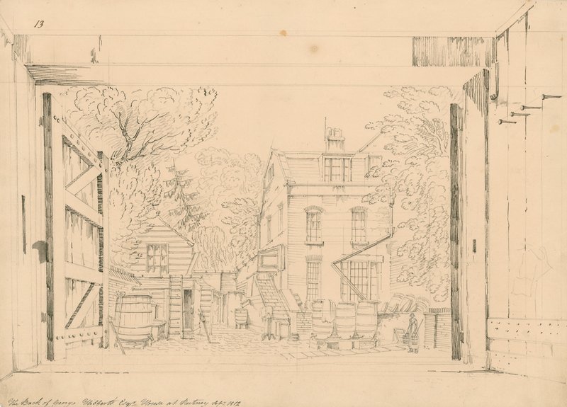Bagsiden af George Gibberts hus i Putney, september 1872 af English School