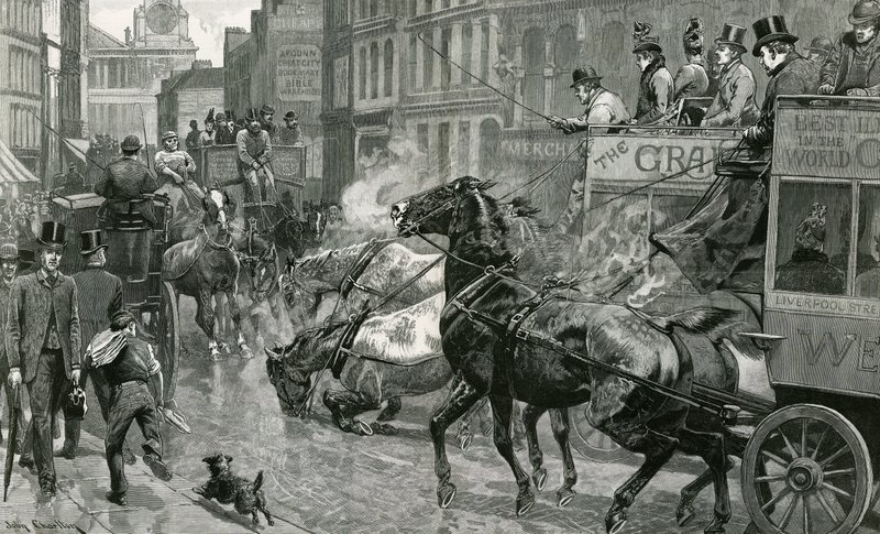 Slaget om Londons gader - Ludgate Hill på en glat dag af English School