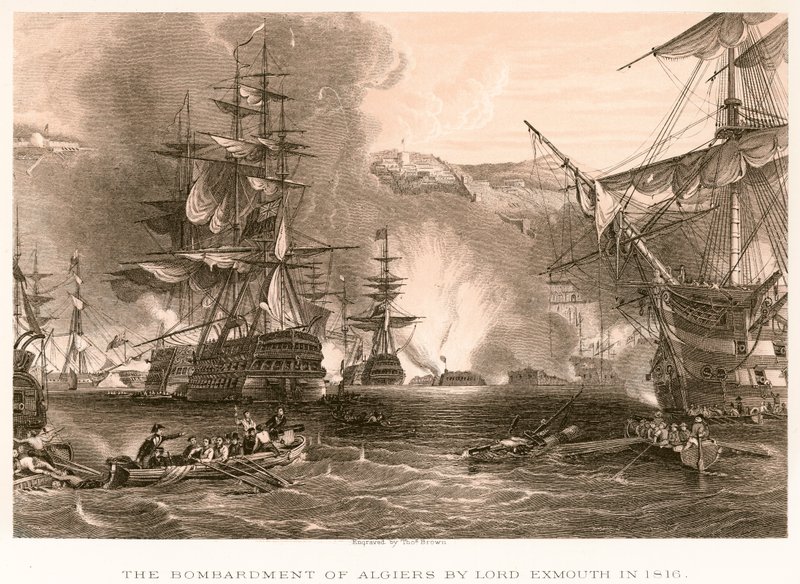 Lord Exmouths bombardement af Algier i 1816 af English School