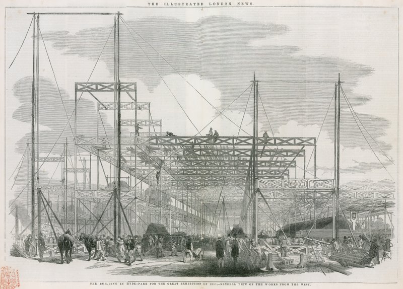 Bygningen i Hyde Park, London, til den store udstilling i 1851 af English School