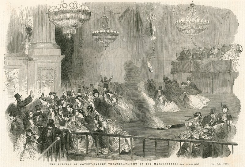 Afbrændingen af Covent Garden Theatre, London - Masqueraders flugt af English School
