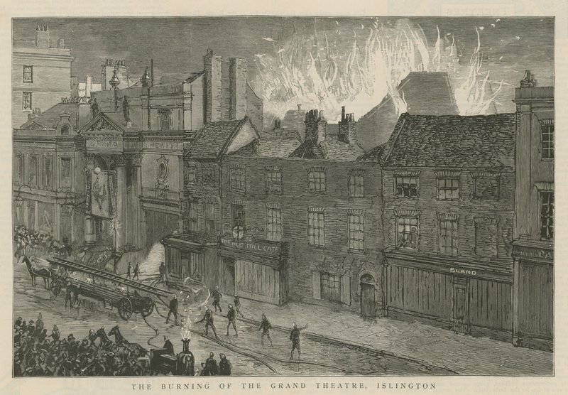 Afbrændingen af Grand Theatre, Islington, London af English School