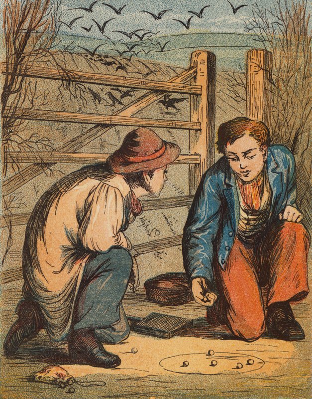 Den skødesløse krage-tender (farvelitografi) af English School