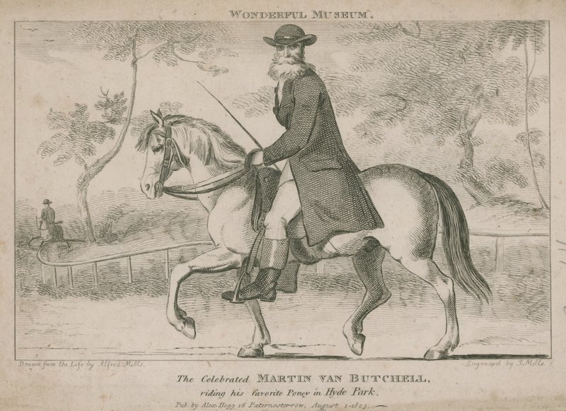 Den berømte Martin Van Butchell rider på sin yndlingspony i Hyde Park af English School