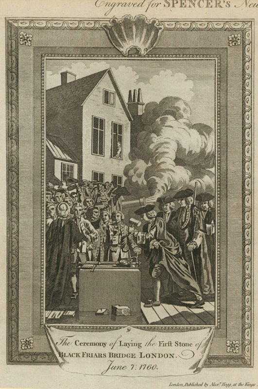 Ceremonien med at lægge den første sten til Blackfriars Bridge af English School