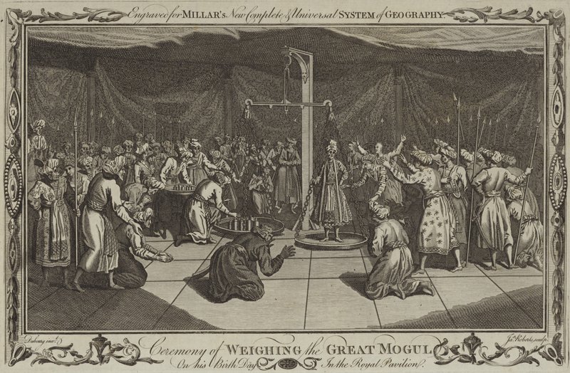 Ceremonien med vejning af den store mogul på hans fødselsdag af English School