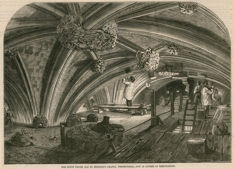 Krypten under det gamle St Stephens Chapel, Westminster, er nu under restaurering af English School