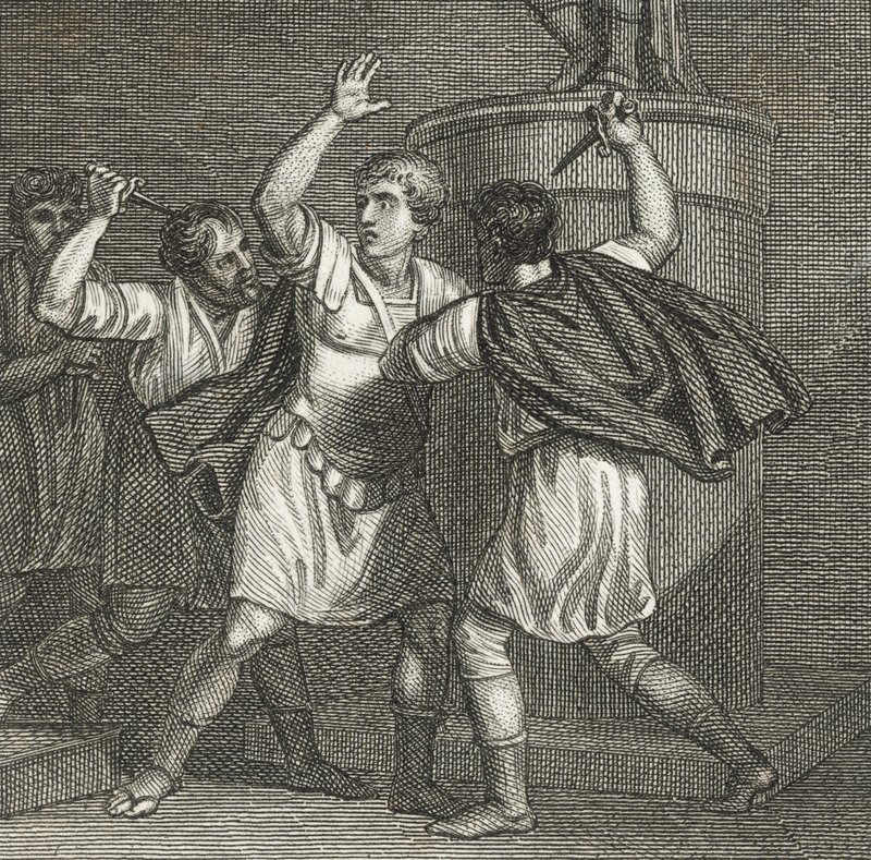 Julius Cæsars død (kobberstik) af English School