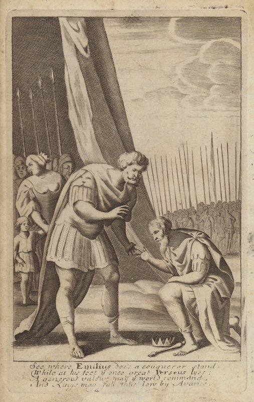 Den besejrede Perseus ved fødderne af Lucius Aemilius Paullus i de makedonske krige (gravering) af English School