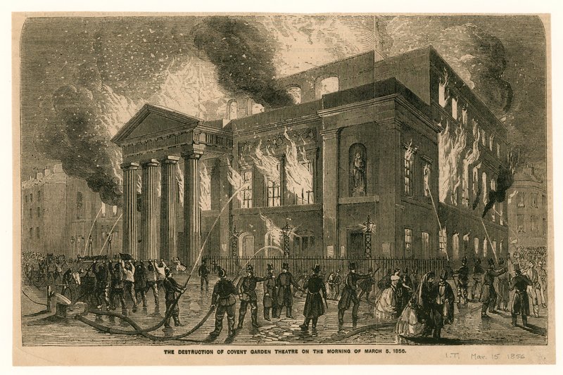 Ødelæggelsen af Covent Garden Theatre, London, om morgenen den 5. marts 1856 af English School
