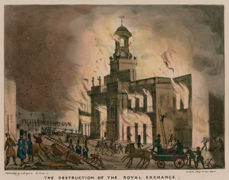 Ødelæggelsen af Royal Exchange, London, ved brand natten til den 10. januar 1838 af English School