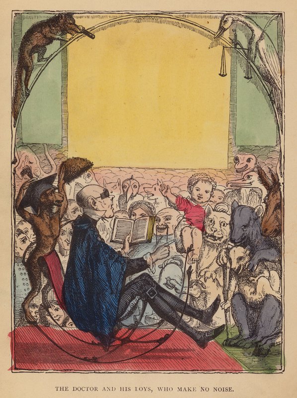 Lægen og hans drenge, som ikke larmer (farvelitografi) af English School