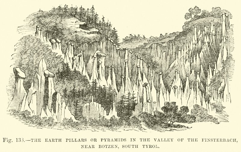 The earth pillars or pyramids in the Valley of the Finsterbach, near Botzen, South Tyrol  af English School