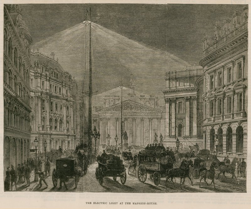 Det elektriske lys i Mansion House, London af English School