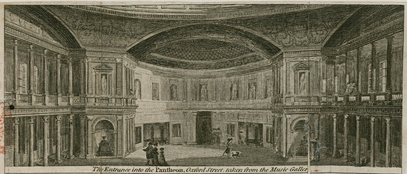 Indgangen til Pantheon, Oxford Street, London, taget fra musikgalleriet af English School