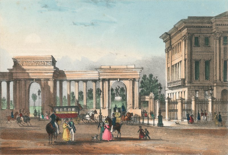 Indgangen til Hyde Park fra Piccadilly med West Wing of Apsley House af English School