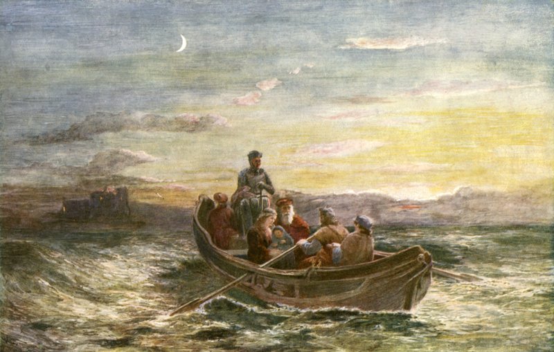 Mary Queen of Scots flugt fra Loch Leven Castle af English School