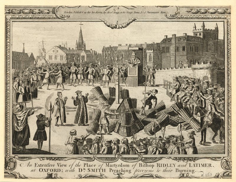 Den omfattende udsigt over biskop Ridleys og Latimers martyrdomssted af English School
