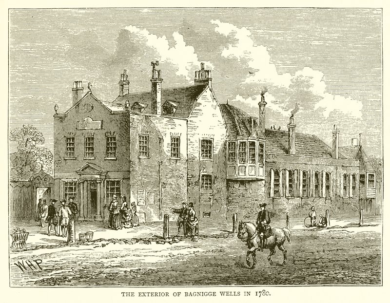 Det ydre af Bagnigge Wells i 1780 af English School