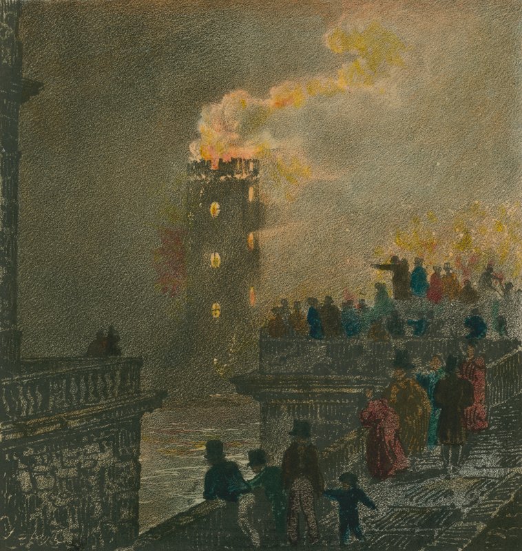 Branden fra Waterloo Bridge den 5. januar 1826 af English School