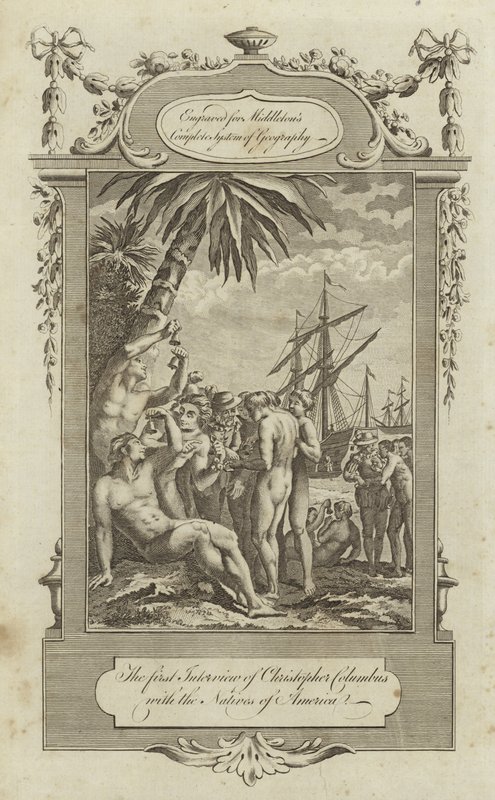 Det første interview af Christopher Columbus med de indfødte i Amerika af English School