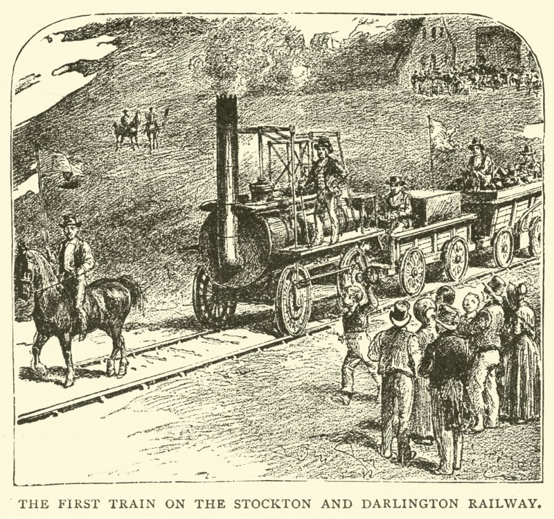 Det første tog på Stockton og Darlington Railway af English School