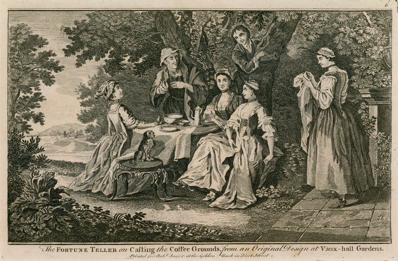 Spåkonen om at støbe kaffegrumset fra et originalt maleri i Vauxhall Gardens, London af English School